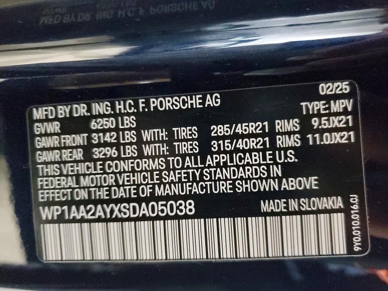 77518595 :رقم المزاد ، WP1AA2AYXSDA05038 vin ، 2025 Porsche Cayenne مزاد بيع