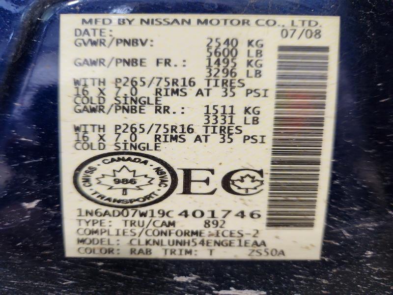 78884675 :رقم المزاد ، 1N6AD07W19C401746 vin ، 2009 Nissan Frontier مزاد بيع