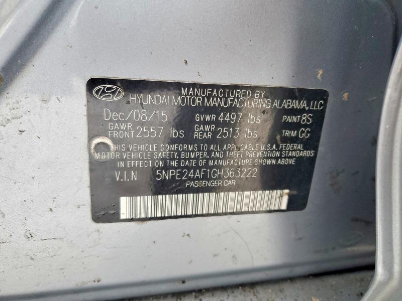 75845665 :رقم المزاد ، 5NPE24AF1GH363222 vin ، 2016 Hyundai Sonata مزاد بيع