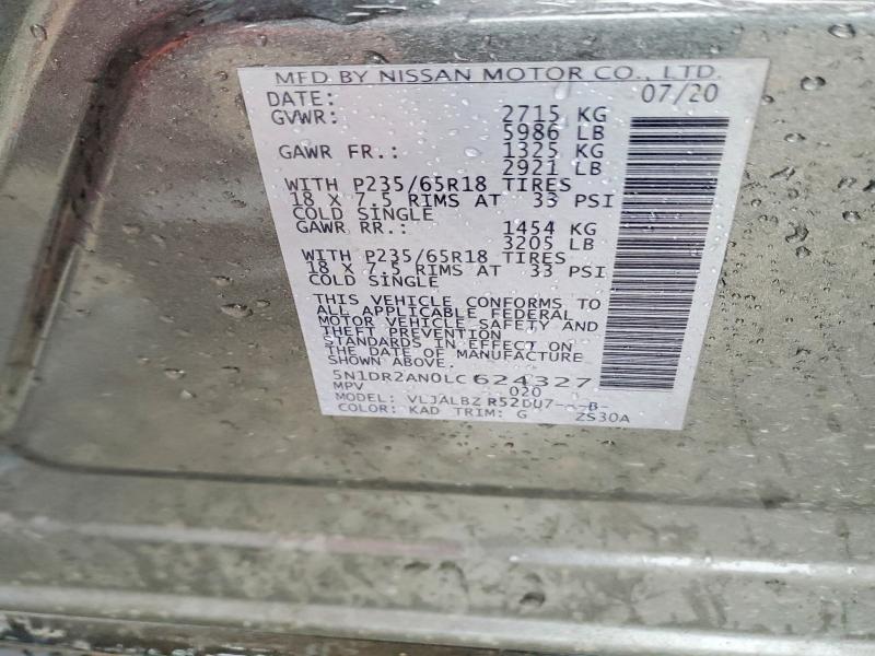 Продажа на аукционе авто 2020 Nissan Pathfinder, vin: 5N1DR2AN0LC624327, номер лота: 76748235