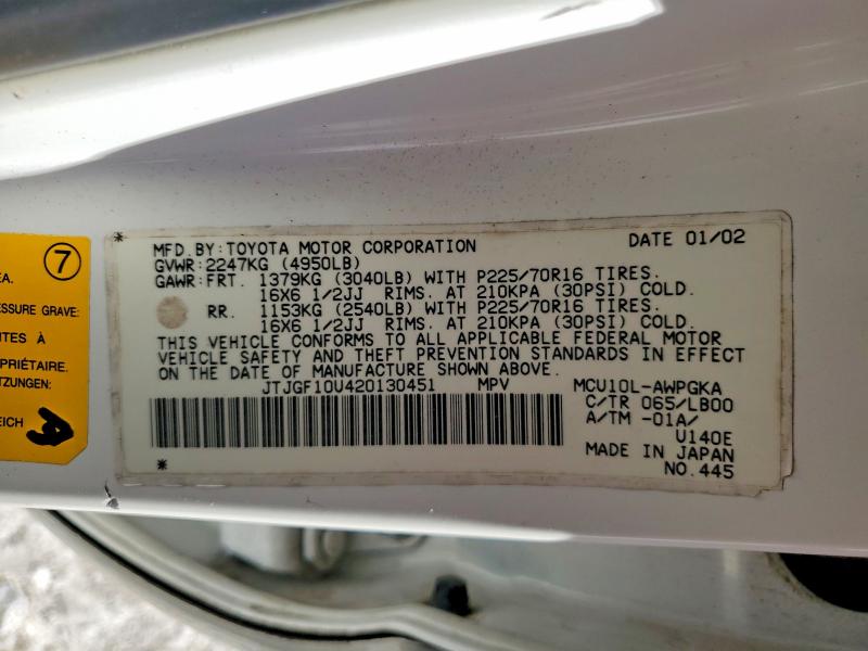 Продаж на аукціоні авто 2002 Lexus Rx, vin: JTJGF10U420130451, номер лоту: 78413895