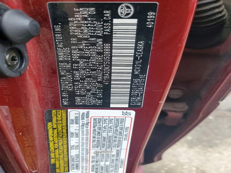 73992365 :رقم المزاد ، 4T1BA32K75U508886 vin ، 2005 Toyota Camry مزاد بيع