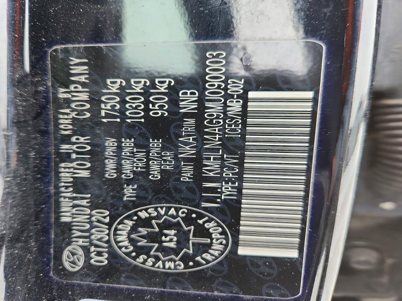 Auction sale of the 2021 Hyundai Elantra, vin: KMHLN4AG9MU090003, lot number: 75754125