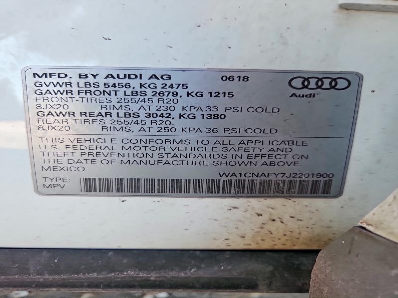 76938505 :رقم المزاد ، WA1CNAFY7J2201900 vin ، 2018 Audi Q5 مزاد بيع