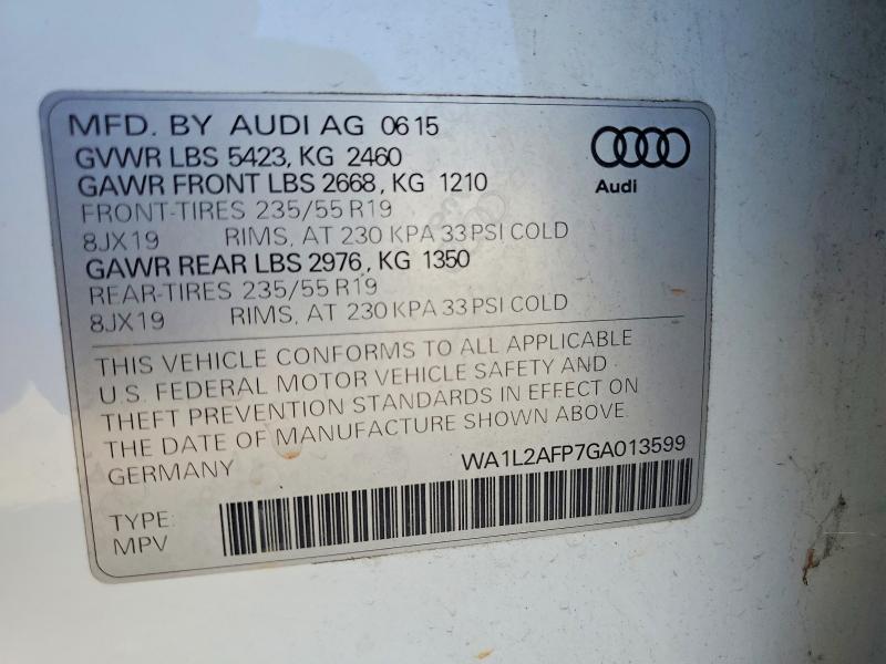 Продажа на аукционе авто 2016 Audi Q5, vin: WA1L2AFP7GA013599, номер лота: 76423915