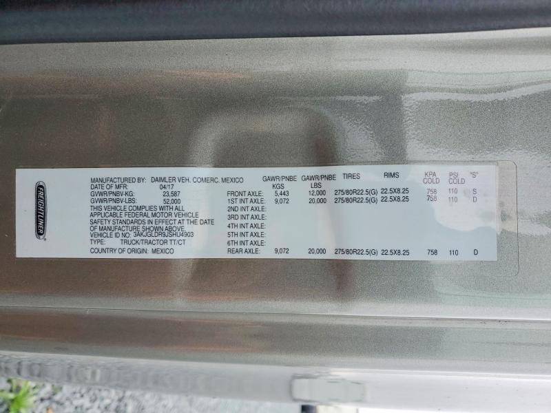 76745415 :رقم المزاد ، 3AKJGLDR9JSHU4903 vin ، 2018 Freightliner Cascadia 1 مزاد بيع