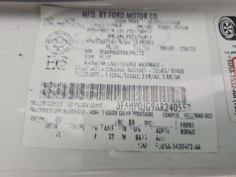 Продаж на аукціоні авто 2010 Ford Fusion, vin: 3FAHP0JG9AR240553, номер лоту: 76774005
