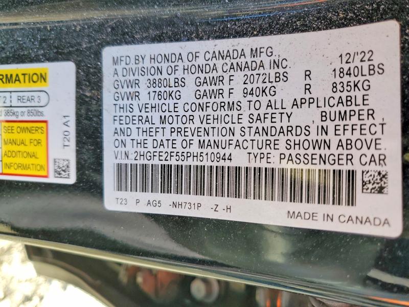 Aukcja sprzedaży 2023 Honda Civic, vin: 2HGFE2F55PH510944, numer aukcji: 78517315