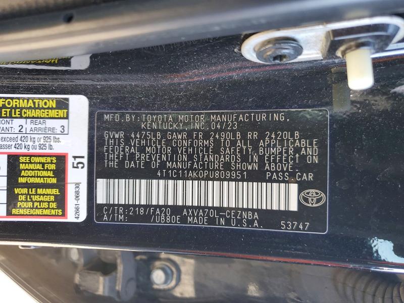 Aukcja sprzedaży 2023 Toyota Camry, vin: 4T1C11AK0PU809951, numer aukcji: 76384055