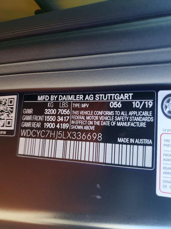 78547695 :رقم المزاد ، WDCYC7HJ5LX336698 vin ، 2020 Mercedes-benz G مزاد بيع