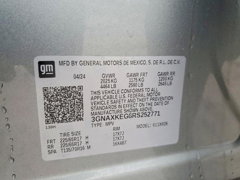 2024 Chevrolet Equinox მანქანა იყიდება აუქციონზე, vin: 3GNAXKEG6RS252771, აუქციონის ნომერი: 77425745