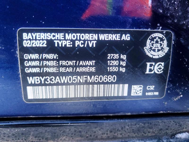 Auction sale of the 2022 Bmw I4, vin: WBY33AW05NFM60680, lot number: 75318445
