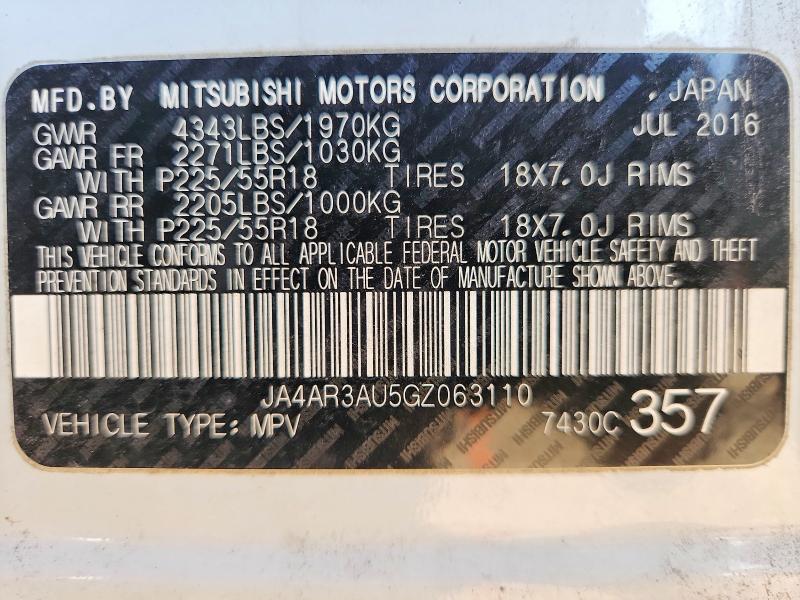 77873375 :رقم المزاد ، JA4AR3AU5GZ063110 vin ، 2016 Mitsubishi Outlander Sport مزاد بيع