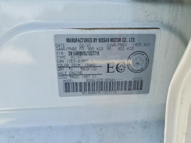 2020 Nissan Sentra მანქანა იყიდება აუქციონზე, vin: 3N1AB8BV5LY227719, აუქციონის ნომერი: 77496865