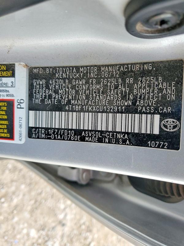 Aukcja sprzedaży 2012 Toyota Camry, vin: 4T1BF1FKXCU132911, numer aukcji: 76853225