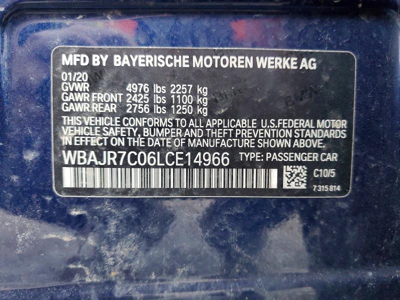 2020 Bmw 530 მანქანა იყიდება აუქციონზე, vin: WBAJR7C06LCE14966, აუქციონის ნომერი: 78163145