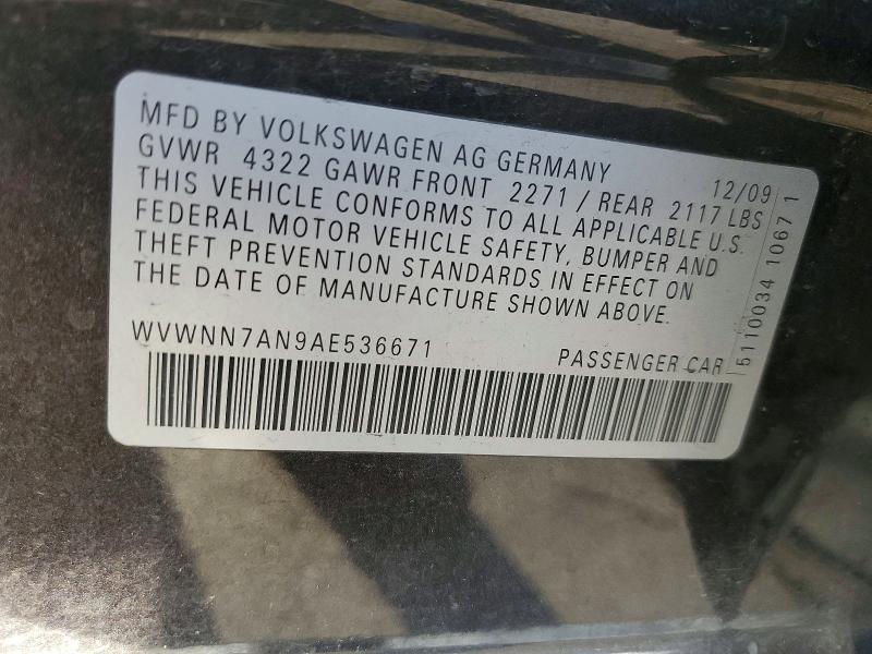 78932585 :رقم المزاد ، WVWNN7AN9AE536671 vin ، 2010 Volkswagen Cc مزاد بيع