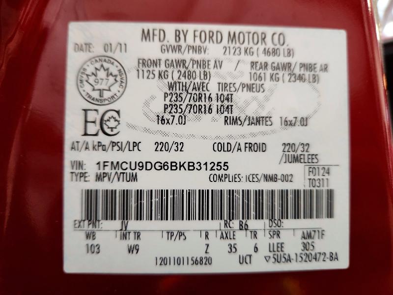 78064925 :رقم المزاد ، 1FMCU9DG6BKB31255 vin ، 2011 Ford Escape مزاد بيع