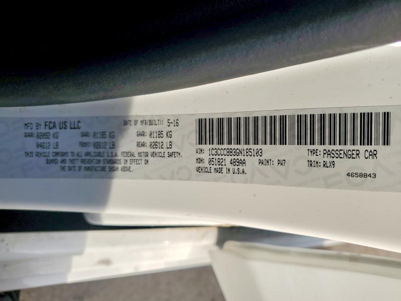 75001555 :رقم المزاد ، 1C3CCCBB3GN185103 vin ، 2016 Chrysler 200 مزاد بيع