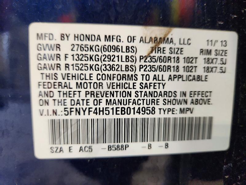Продажа на аукционе авто 2014 Honda Pilot, vin: 5FNYF4H51EB014958, номер лота: 76052995