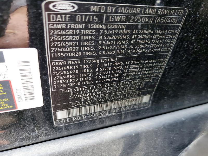 2015 Land Rover Range Rover Sport მანქანა იყიდება აუქციონზე, vin: SALWR2VF3FA612021, აუქციონის ნომერი: 78365225