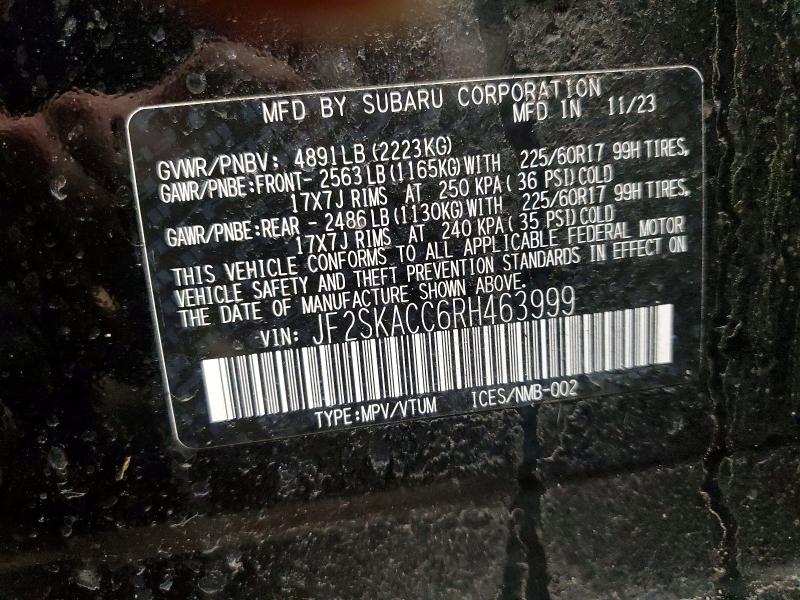2024 Subaru Forester მანქანა იყიდება აუქციონზე, vin: JF2SKACC6RH463999, აუქციონის ნომერი: 77899065