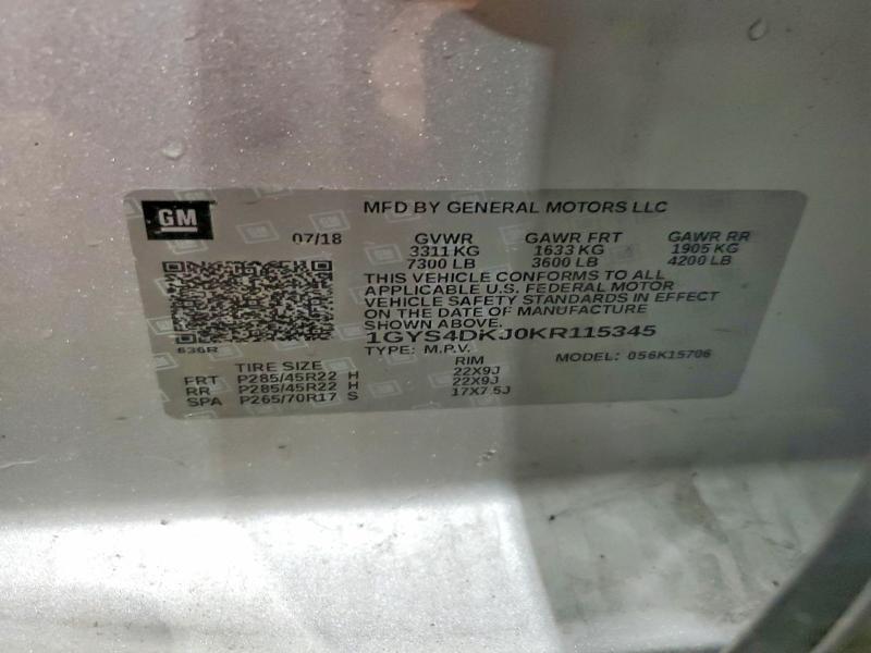 Aukcja sprzedaży 2019 Cadillac Escalade, vin: 1GYS4DKJ0KR115345, numer aukcji: 75392085