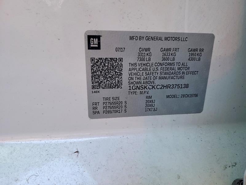 Продажа на аукционе авто 2017 Chevrolet Tahoe, vin: 1GNSKCKC2HR375138, номер лота: 77153305
