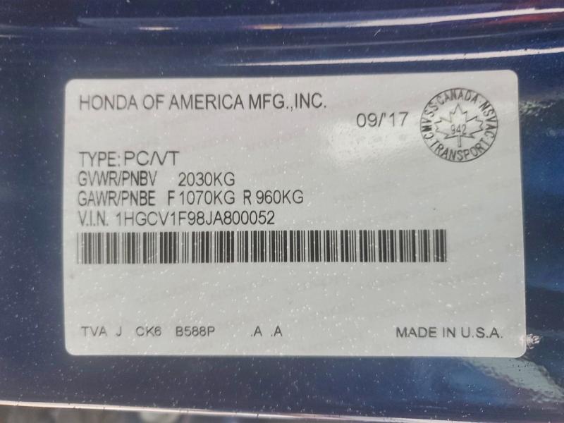 Aukcja sprzedaży 2018 Honda Accord Tou, vin: 1HGCV1F98JA800052, numer aukcji: 75962815