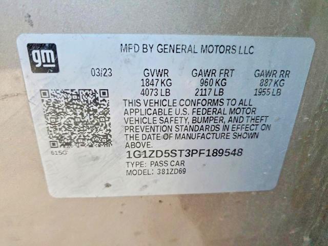 Продаж на аукціоні авто 2023 Chevrolet Malibu, vin: 1G1ZD5ST3PF189548, номер лоту: 78311935