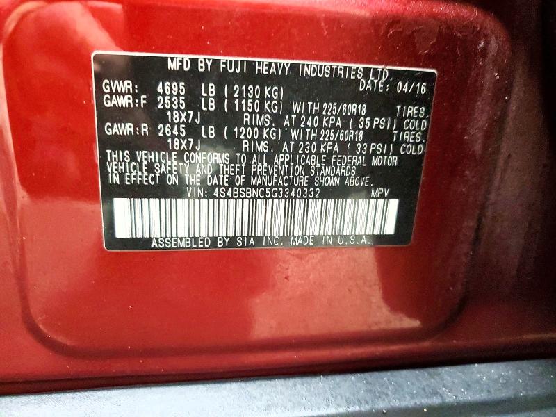 Aukcja sprzedaży 2016 Subaru Outback, vin: 4S4BSBNC5G3340332, numer aukcji: 75289345