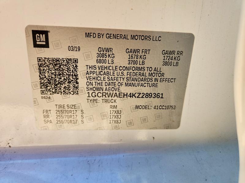 41846886 :رقم المزاد ، 1GCRWAEH4KZ289361 vin ، 2019 Chevrolet Silverado مزاد بيع