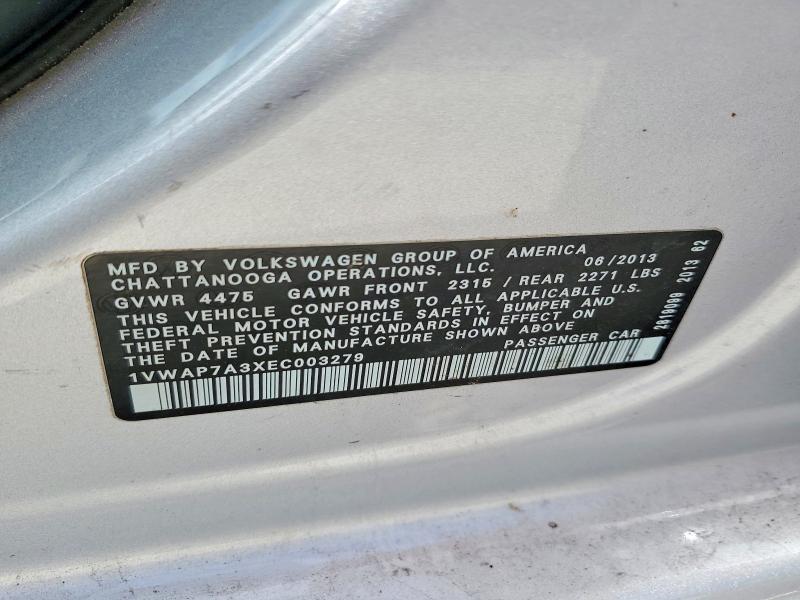 Продажа на аукционе авто 2014 Volkswagen Passat, vin: 1VWAP7A3XEC003279, номер лота: 77092145