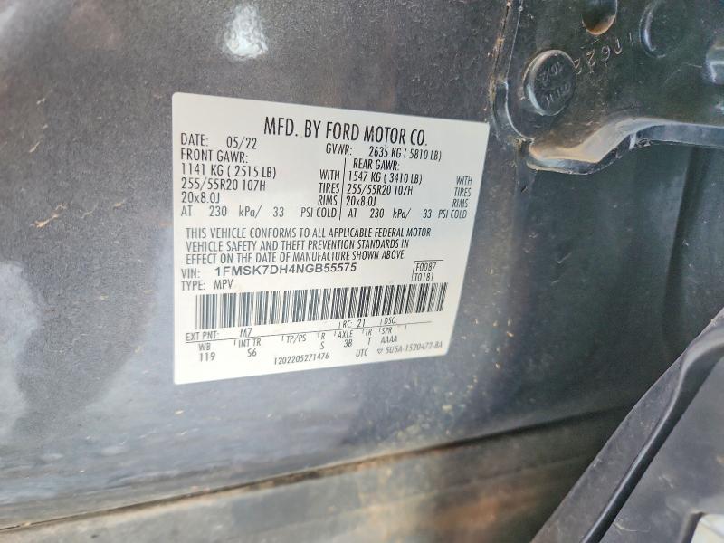 50081996 :رقم المزاد ، 1FMSK7DH4NGB55575 vin ، 2022 Ford Explorer مزاد بيع