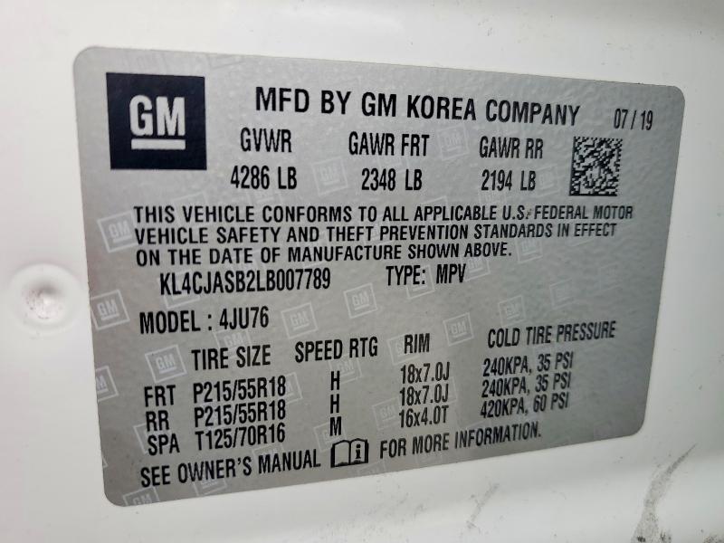 Продаж на аукціоні авто 2020 Buick Encore, vin: KL4CJASB2LB007789, номер лоту: 77800035