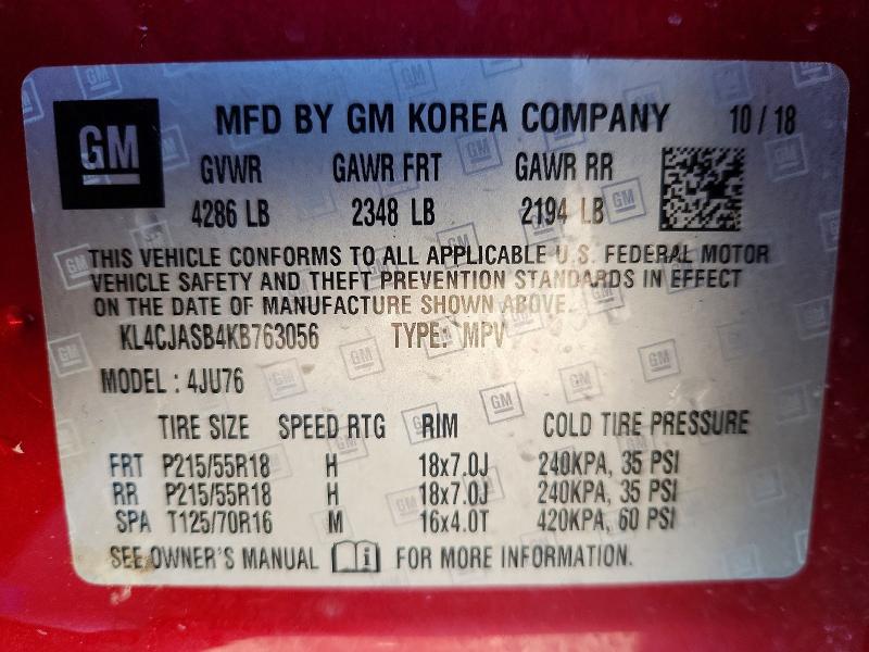 76357685 :رقم المزاد ، KL4CJASB4KB763056 vin ، 2019 Buick Encore مزاد بيع