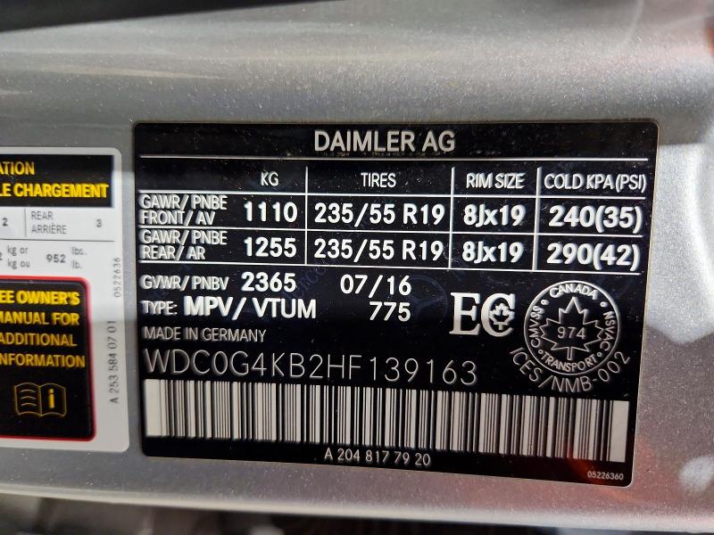 Продажа на аукционе авто 2017 Mercedes-benz Glc, vin: WDC0G4KB2HF139163, номер лота: 76915715