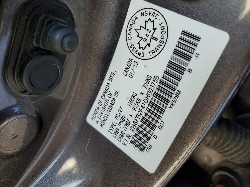 Продажа на аукционе авто 2013 Honda Civic, vin: 2HGFB2F41DH003759, номер лота: 78524125