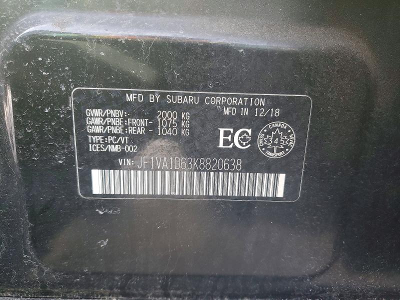 Продаж на аукціоні авто 2019 Subaru Wrx, vin: JF1VA1D63K8820638, номер лоту: 78445675