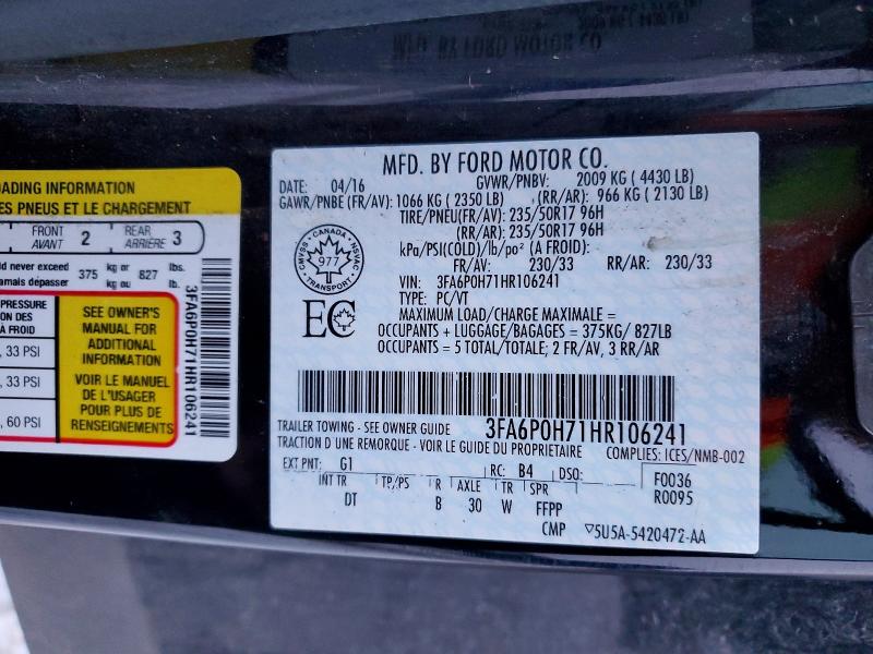 Aukcja sprzedaży 2017 Ford Fusion, vin: 3FA6P0H71HR106241, numer aukcji: 76514295