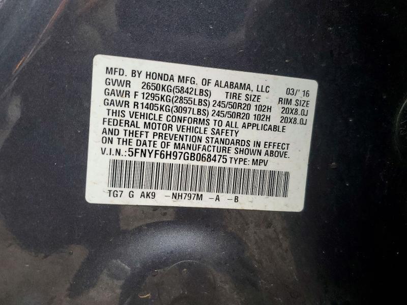 77282295 :رقم المزاد ، 5FNYF6H97GB068475 vin ، 2016 Honda Pilot مزاد بيع