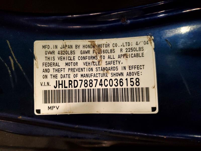 75451425 :رقم المزاد ، JHLRD78874C036158 vin ، 2004 Honda Cr-v مزاد بيع