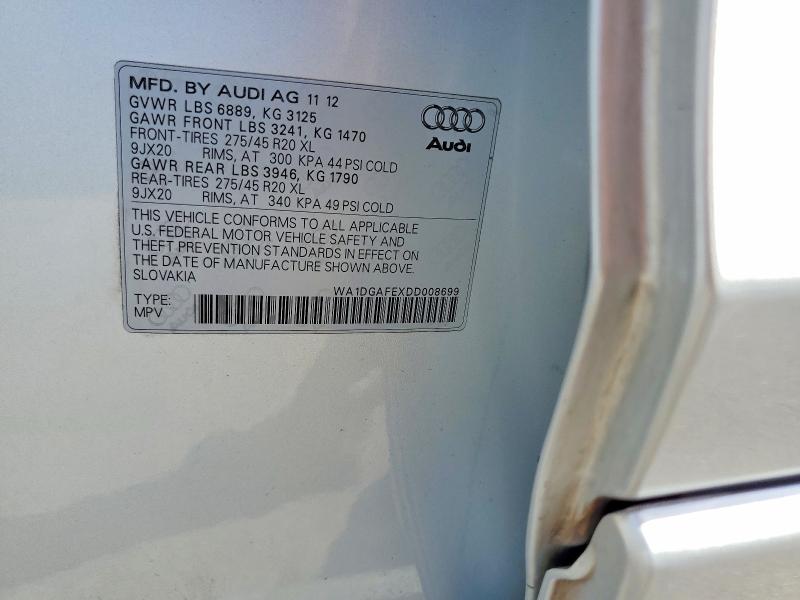 77239855 :رقم المزاد ، WA1DGAFEXDD008699 vin ، 2013 Audi Q7 مزاد بيع