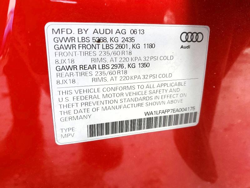 Продажа на аукционе авто 2014 Audi Q5, vin: WA1LFAFP7EA004175, номер лота: 75838085