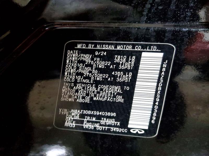 Aukcja sprzedaży 2025 Infiniti Qx80, vin: JN8AZ3DBXS9403896, numer aukcji: 76996985