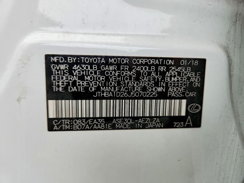 Aukcja sprzedaży 2018 Lexus Is, vin: JTHBA1D26J5070225, numer aukcji: 76288265