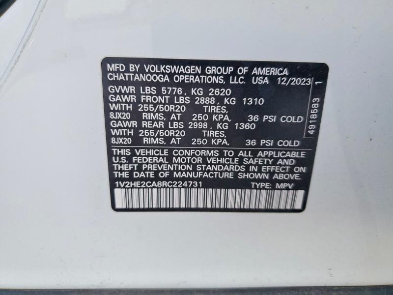 78306005 :رقم المزاد ، 1V2HE2CA8RC224731 vin ، 2024 Volkswagen Atlas Cross Sport مزاد بيع