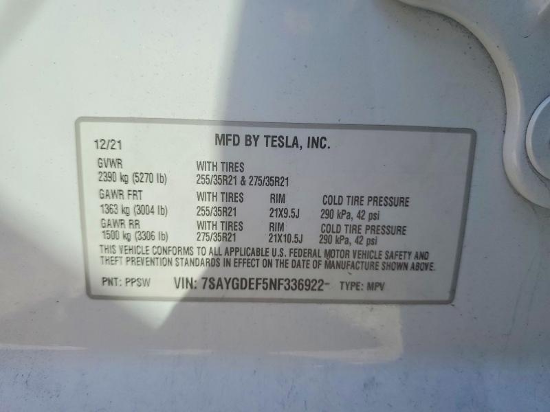 76283865 :رقم المزاد ، 7SAYGDEF5NF336922 vin ، 2022 Tesla Model Y مزاد بيع