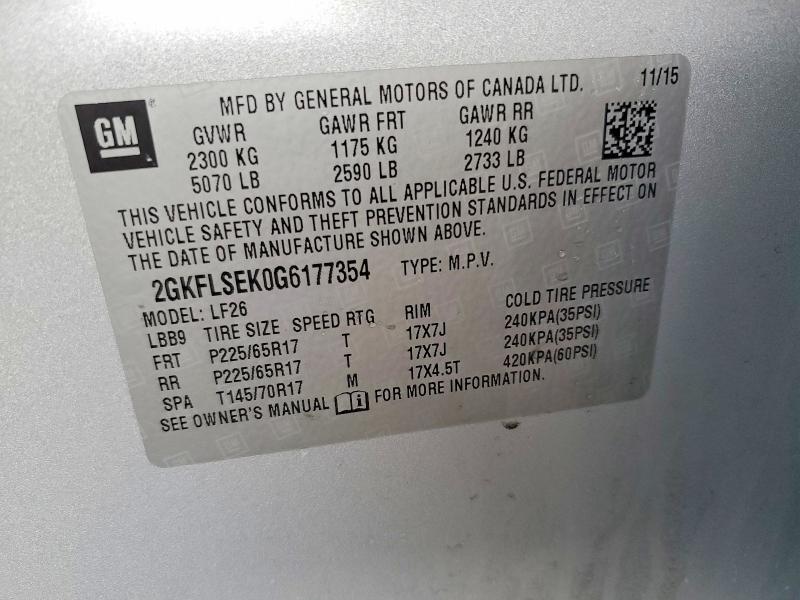 77167685 :رقم المزاد ، 2GKFLSEK0G6177354 vin ، 2016 Gmc Terrain مزاد بيع