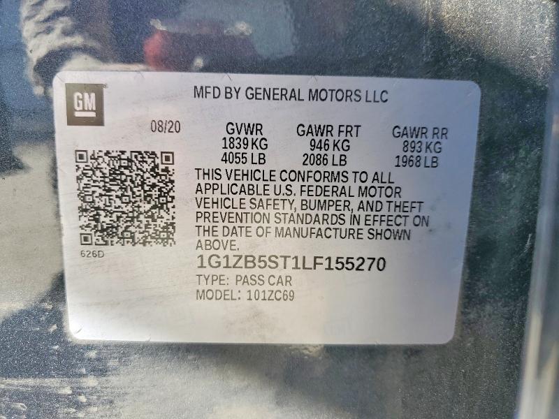 2020 Chevrolet Malibu მანქანა იყიდება აუქციონზე, vin: 1G1ZB5ST1LF155270, აუქციონის ნომერი: 77405905